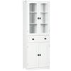 EasyComfort Credenza da Cucina Alta con 2 Armadietti e Cassetto, Ante a Vetri e Ripiani Regolabili, 60x30x160cm, Bianco