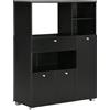 EasyComfort Credenza da Cucina in Legno per Microonde con Armadietti, Mensole e Cassetto, 90x40x120 cm, Nero