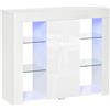 Easycomfort Credenza Moderna a Anta con Luci LED e Mensole in Vetro, Mobile Multiuso in Legno con Finitura Lucida, 97x35x83cm, Bianco