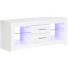 Easycomfort Mobile Porta TV da 55" con Luci LED a 12 Colori e Telecomando, Legno e Vetro 120x40x50cm, Bianco
