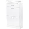 EasyComfort Mobile Scarpiera in Legno con 2 Ante a 2 Livelli, Cassetto e Ripiano in Vetro 60x24x105.5 cm, Bianco