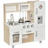 Easycomfort Cucina Giocattolo in Legno per Bambini con Lavandino e Fornelli, Pentole e Utensili in Acciaio, 74x30x81cm, Bianco
