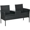 EasyComfort Divanetto per Esterni 2 Posti con Tavolino da Caffè, in Acciaio e Rattan PE, 137x59x82 cm, Nero