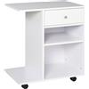 EasyComfort Mobiletto per Stampante in Legno con 4 Ruote, Mensola Regolabile e Piano per CPU, Bianco