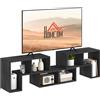EasyComfort Mobile TV 75" max Modulabile con 2 Ripiani a L e Mensola Rettangolare, in Legno, 134-180x30.5x44 cm, Nero