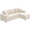 EasyComfort Divano con Penisola a 3 Posti in Tessuto Effetto Velluto, Schiuma e Nylon, 241x153x83 cm, Bianco Crema