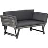 EasyComfort Divano da Giardino 2 Posti in Rattan con Imbottitura e Braccioli Ribaltabili, 129x63x67cm, Grigio
