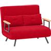 EasyComfort Divano Letto in Tessuto Effetto Velluto con Schienale Regolabile e 2 Cuscini, 102x73x81 cm, Rosso