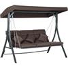 EasyComfort Dondolo da Giardino 3 Posti con Cuscini, Seduta Chaise Longue e Tettuccio, 198x118x168 cm, Marrone