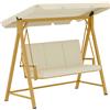 EasyComfort Dondolo da Giardino 3 Posti con Tettuccio Regolabile e Cuscini, 195x120x170 cm, Beige