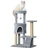 EasyComfort Albero Tiragraffi per Gatti con Trespolo, Casetta, Rampa e Pallina, in Legno e Peluche, 60x40x100 cm, Grigio Chiaro