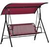 EasyComfort Dondolo da Giardino 3 Posti in Acciaio con Tetto Parasole in Poliestere, 172x110x153 cm, Rosso e Nero
