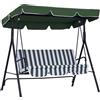 EasyComfort Dondolo da Giardino a 3 Posti con Tettuccio Inclinabile e Cuscini, 172x110x153 cm, Verde