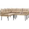 EasyComfort Salotto da Giardino in Rattan 2 Divanetti e Poltrona Angolare con Cuscini, Tavolino in Vetro, Colore Legno