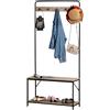 Easycomfort Appendiabiti con Panca e Scarpiera in Stile Industriale, Mobile per Ingresso Vintage in Legno e Acciaio Nero