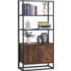 Easycomfort Scaffale Libreria in Stile Vintage con 3 Ripiani, 1 Armadietto in Legno e Telaio in Metallo Nero 76x33x162.5cm