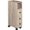 Easycomfort Armadietto da Bagno a Colonna, Mobile Bagno con 4 Ruote, 1 Cassetto 1 Armadietto con Anta 2 Armadietti Aperti, Color Rovere, 18x30x68.5 cm