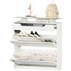 Easycomfort Scarpiera Moderna con 2 Cassetti per 16 Scarpe, Scarpiera a Ribalta con Mensola Regolabile e Ripiano in Vetro, 89x23x96cm, Bianco Lucido
