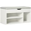 Easycomfort Scarpiera Salvaspazio da Ingresso Imbottita, Mobile da Ingresso con Scarpiera, con 3 Scomparti, Seduta in Pelle PU, per Soggiorno e Corridoio, 80x30x43 cm, Bianco