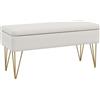 EasyComfort Panca Fondo Letto con Contenitore in Tessuto e Gambe in Acciaio, 100x40x49cm, Crema