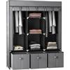 EasyComfort Armadio in Tessuto Pieghevole con Cassetti e Ante Avvolgibili con Zip, 125x43x162.5cm, Grigio Scuro
