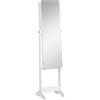 Easycomfort Armadio Portagioie Portagioielli con Specchio Regolabile e Illuminazione LED, Legno, Bianco, 30x146x36 cm