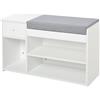 Easycomfort Panca Scarpiera con Cuscino, Cassetto e 3 Vani Aperti in Legno, 81x31.5x49cm, Bianco