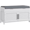 EasyComfort Panca Scarpiera con Ripiano Interno Regolabile su 3 Livelli, in MDF e Simil Lino, 90x36x50 cm, Bianco e Grigio
