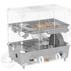 EasyComfort Gabbia per Criceti a 2 Livelli e 3 Porte con Ruota e Tubi, in Acciaio, PS e PP, 44.5x28x44 cm, Grigio e Bianco