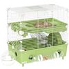 EasyComfort Gabbia per Criceti a 2 Livelli e 3 Porte con Ruota e Tubi, in Acciaio, PS e PP, 44.5x28x44 cm, Verde e Bianco