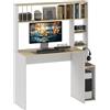 EasyComfort Scrivania Moderna per PC con Libreria, Scaffale e Porta CPU, 113x45x138.5 cm, Rovere