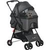 EasyComfort Passeggino per Cani 3 in 1 Convertibile in Borsa e Trasportino con Guinzaglio e Cuscino, Grigio