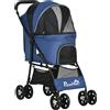 EasyComfort Passeggino per Cani con Cesto, Cuscino e 2 Guinzagli, in Acciaio e Tessuto Oxford, 81x48x99 cm, Nero e Blu Scuro