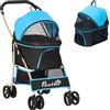 EasyComfort Passeggino per Cani Convertibile con 2 Guinzagli e Cuscino, in Acciaio e Poliestere, 82x49.5x98 cm, Azzurro e Nero