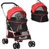 EasyComfort Passeggino per Cani Convertibile con 2 Guinzagli e Cuscino, in Acciaio e Poliestere, 82x49.5x98 cm, Rosso e Nero