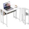 EasyComfort Scrivania Pieghevole Salvaspazio a Ribalta con Scaffale, Tasca Portaoggetti e Ruote, Bianco