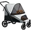 EasyComfort Passeggino per Cani Taglia Grande Pieghevole con Finestre a Rete, Cuscino e Guinzagli, 124x67x100 cm, Grigio