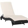 EasyComfort Sdraio da Giardino in Rattan PE con Schienale Regolabile e Cuscino, 207x70x70cm, Nero
