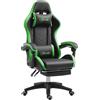 EasyComfort Sedia da Gaming con Altezza Regolabile e Schienale Reclinabile, 65x65x121-129 cm, Nero e Verde
