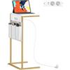 EasyComfort Tavolino da Salotto a Forma di C Effetto Marmo con Prese di Corrente e USB Integrate, Bianco