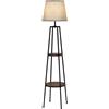 Easycomfort Lampada da Terra a 2 Ripiani in Metallo e MDF con Paralume in Tessuto, Ø42x166 cm, Nero e Marrone