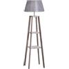 EasyComfort Lampada da Terra in Legno con 3 Ripiani e Paralume in Tessuto, 45x45x148cm, Grigio