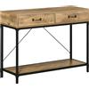 Easycomfort Tavolo Consolle Stile Vintage in Metallo e Legno con 2 Cassetti e Mensola, 100x35x76.5cm, Marrone