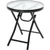 Easycomfort Tavolo da Giardino Pieghevole in Metallo, Tavolino da Giardino Piccolo con Ripiano in Vetro e Blocco di Sicurezza, Φ45x50cm Nero