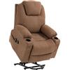 EasyComfort Poltrona Alzapersona Massaggiante a 8 Punti con Telecomando, in Tessuto Effetto Lino, 90x101x107 cm, Caffè