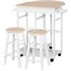 Easycomfort Carrello da Cucina Pieghevole, Mobile da Cucina Salvaspazio con 2 Sgabelli 2 Cassetti 5 Ruote (Rotazione 360°), Legno MDF Bianco