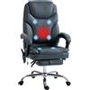 EasyComfort Sedia da Ufficio Massaggiante e Riscaldante con Poggiapiedi, in Pelle PU e Acciaio, 67x67x113-121 cm, Grigio