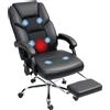 EasyComfort Sedia da Ufficio Massaggiante e Riscaldata con Schienale Reclinabile e Poggiapiedi in Pelle PU, Nero
