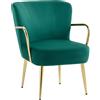 EasyComfort Poltrona da Camera Retrò in Velluto con Braccioli, Gambe Dorate e Seduta Imbottita, Verde