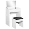 Easycomfort Tavolo da Trucco con Specchio Richiudibile, Tavolo da Trucco Moderno, con Sgabello, Vano Contenitore (10 Scomparti), MDF Bianco, 60.2 x 40.2 x 79cm
